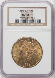 1893-CC $20 Liberty Double Eagle NGC MS63