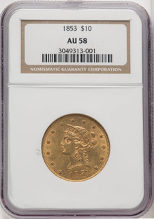 1853 $10 Liberty Eagle NGC AU58 1853 $10 Liberty Eagle NGC AU58