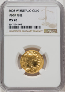 2008-W $10 Quarter-Ounce Gold Buffalo NGC MS70 Brown Label