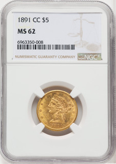 1891-CC $5 Liberty Half Eagle NGC MS62