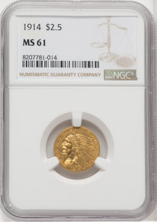 1914 $2.50 Indian Quarter Eagle NGC MS61