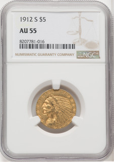 1912-S $5 Indian Half Eagle NGC AU55