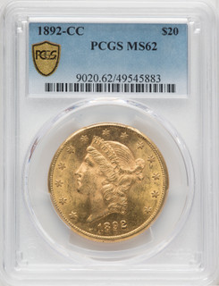 1892-CC $20 Liberty Double Eagle PCGS MS62