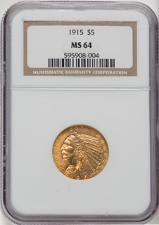 1915 $5 Indian Half Eagle NGC MS62