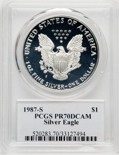 1987-S S$1 Silver Eagle Moy Signature Ed Moy PCGS PR70