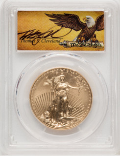 2018-W G$50 One Ounce Burnished Gold Eagle First Day of Issue Scroll Denver PCGS SP70