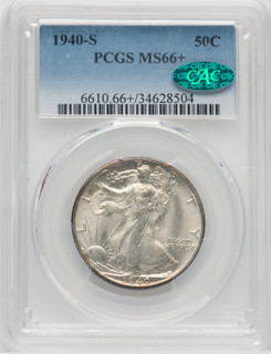 1940-S 50C CAC Walking Liberty Half Dollar PCGS MS66+