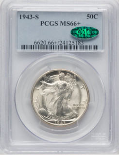 1943-S 50C CAC Walking Liberty Half Dollar PCGS MS66+