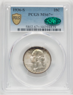 1936-S 25C CAC Washington Quarter PCGS MS67+