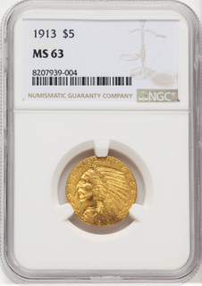 1913 $5 Indian Half Eagle NGC MS63