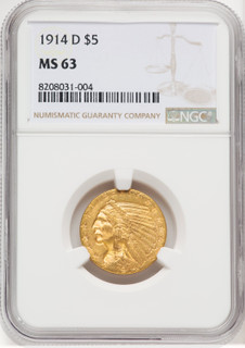 1914-D $5 Indian Half Eagle NGC MS63