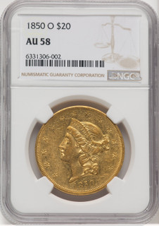 1850-O $20 Liberty Double Eagle NGC AU58