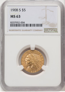 1908-S $5 Indian Half Eagle NGC MS63