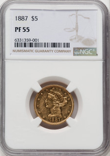 1887 $5 Proof Liberty Half Eagle NGC AU55