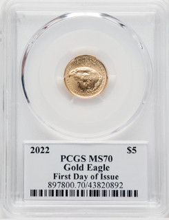 2022 $5 Tenth Ounce Gold Eagle First Day of Issue Emily S. Damstra PCGS MS70