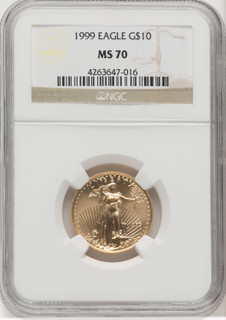 1999 $10 Quarter-Ounce Gold Eagle Brown Label NGC MS70