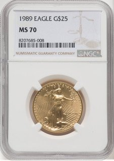 1989 $25 Half-Ounce Gold Eagle Brown Label NGC MS70