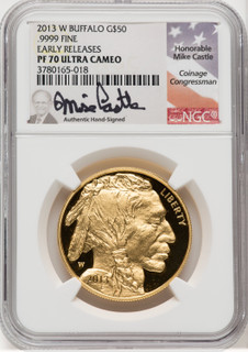 2013-W One-Ounce Gold Buffalo First Strike ER Mike Castle NGC PF70