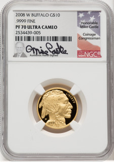 2008-W $10 Quarter-Ounce Gold Buffalo Mike Castle NGC PF70