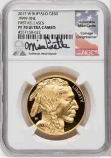 2017-W $50 One-Ounce Gold Buffalo First Day First Strike Mike Castle NGC PF70