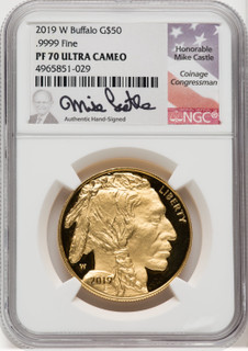2019-W $50 One-Ounce American Buffalo .9999 Fine Gold Mike Castle NGC PF70