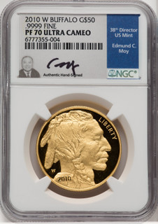 2010-W $50 One-Ounce Gold Buffalo .9999 Fine Gold Ed Moy NGC PF70