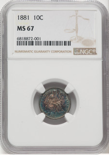 1881 10C Seated Dime NGC MS67