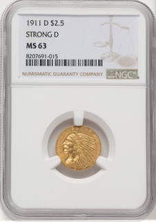 1911-D $2.50 Indian Quarter Eagle NGC MS63