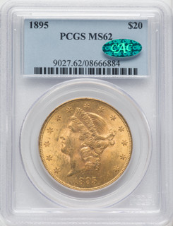 1895 $20 CAC Liberty Double Eagle PCGS MS62
