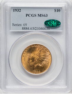 1932 $10 CAC Blue Gradient Indian Eagle PCGS MS63