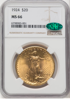 1924 $20 Saint CAC Saint-Gaudens Double Eagle NGC MS66