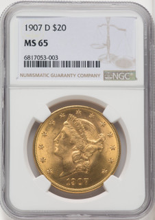 1907-D $20 Liberty Double Eagle NGC MS65