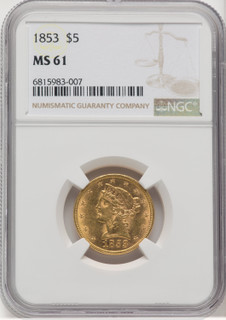 1853 $5 Liberty Half Eagle NGC MS61
