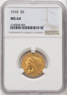 1910 $5 Indian Half Eagle NGC MS64