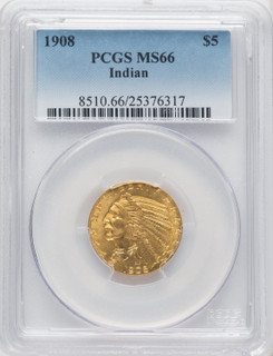1908 $5 Indian Indian Half Eagle PCGS MS66