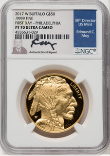 2017-W $50 One-Ounce Gold Buffalo First Strike Moy Signature NGC PF70