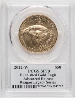 2022-W One-Ounce Burnished Gold Eagle Advanced Release PCGS SP70 Michael Reagan