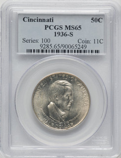 1936-S 50C Cincinnati Commemorative Silver PCGS MS65