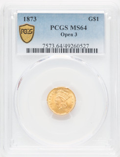 1873 G$1 OPEN 3 Gold Dollar PCGS MS64