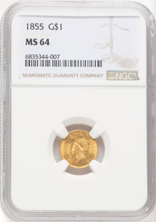 1855 G$1 Type Two Gold Dollar NGC MS64