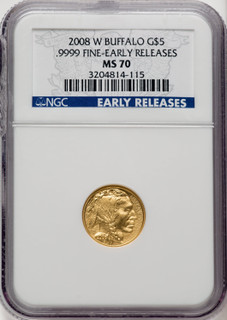 2008-W $5 Burnished Tenth-Ounce Gold Buffalo First Strike ER Blue NGC MS70