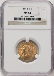 1912 $5 Indian Half Eagle NGC MS64 (769416015)