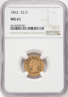 1862 $2.50 Liberty Quarter Eagle NGC MS61 (769738001)