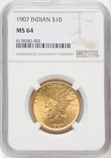 1907 $10 No Motto Indian Eagle NGC MS64 (769738004)