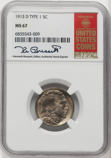 1913-D Type One 5C Kenneth Bressett Red Book Buffalo Nickel NGC MS67 (765833034)