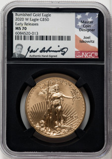 2020-W 1 Oz Burnished Gold Eagle Early Releases NGC MS70 Izkowitz