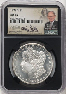 1878-S $1 Mike Castle Blk Core Franklin Series Morgan Dollar NGC MS67 (735644001)