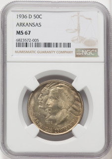 1936-D 50C Arkansas Commemorative Silver NGC MS67 (768118016)