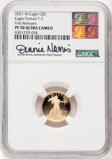 2021-W T-2 Gold American Eagle 4-Coin Set FR NGC PF70 Jennie Norris Signed 2021-W T-2 Gold American Eagle 4-Coin Set FR NGC PF70 Jennie Norris Signed