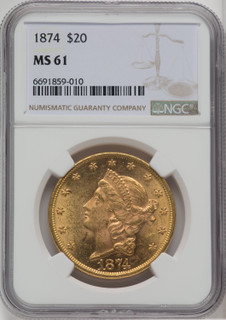 1874 $20 Liberty Double Eagle NGC MS61 (764250006)
